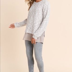 Doe & Rae Oatmeal Knit Two Layer Sweater.